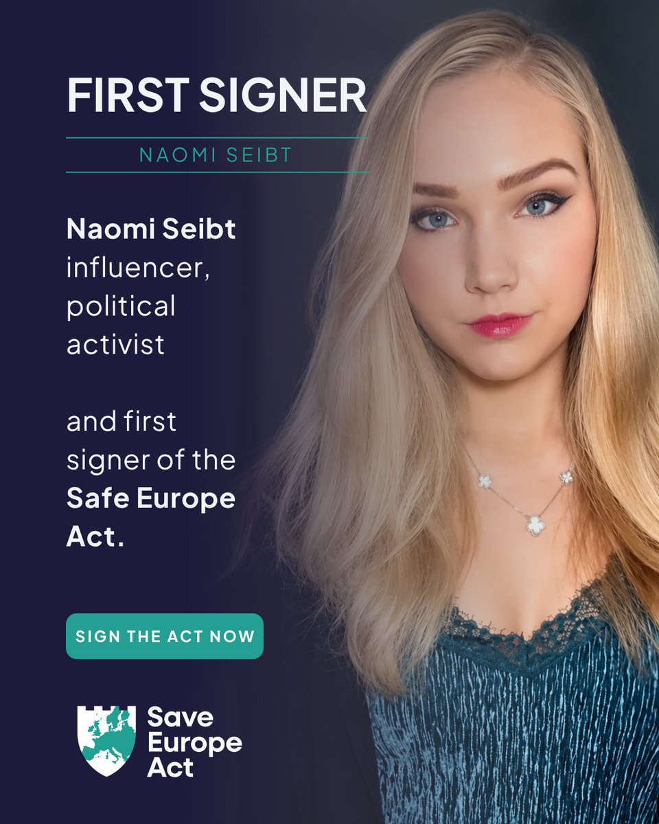 SaveEuropeAct's tweet photo. Thanks to Joey Mannarino ( @JoeyMannarino ) and Naomi Seibt ( @NaomiSeibt ) for being First Signers of the Save Europe Act. https://t.co/zUnNl1Svr4
