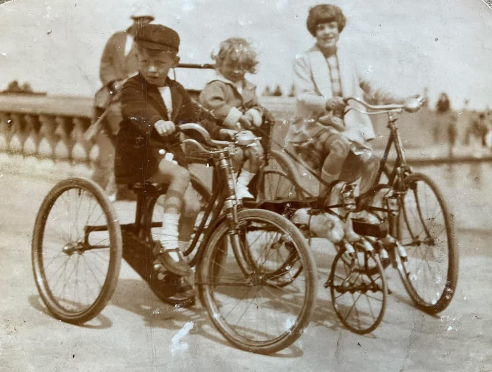 DebsaDelight's tweet photo. Start them young!  My husband’s uncle, mum and her cousin. C1928  #WorldBicycleDay 
#familyhistory https://t.co/LZrHuw3HSz