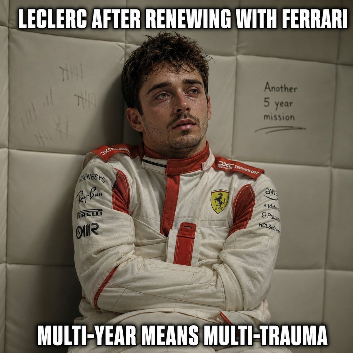 BoxBoxBananas's tweet photo. 🚨 BREAKING live footage of Leclerc after renewing his Ferrari contract.  #F1News #Leclerc #Ferrari https://t.co/Hm4oDW6AFc