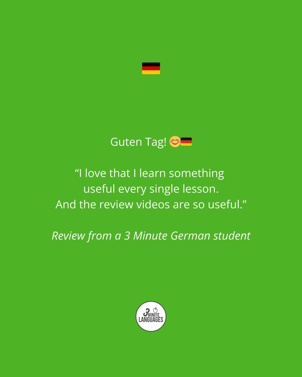 3MLanguages's tweet photo. Guten Tag! 😊🇩🇪

“I love that I learn something useful every single lesson. And the review videos are so useful.” Review from a 3 Minute German student

👉 Learn more: https://t.co/GOfMvXdQhR https://t.co/skrR73xfSF