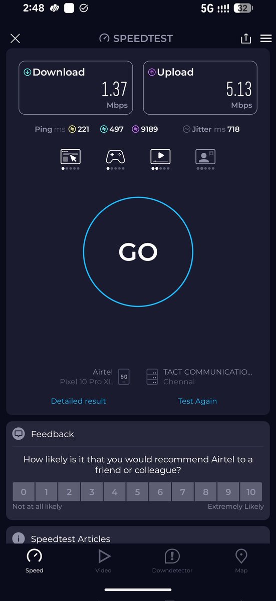 alfiabraham's tweet photo. @Airtel_Presence The Priority Postpaid service is extremely poor. I am getting terrible speeds despite the 5G network. This is outside @ChennaiVit. Please look into this. https://t.co/bsXKZ3ocoG https://t.co/25tt9frEmA