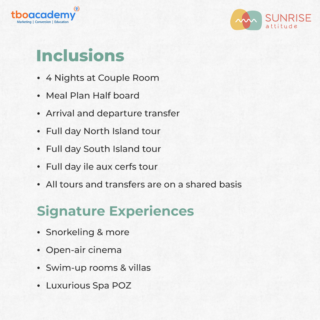 TBOAcademy's tweet photo. For clients seeking romance, relaxation, and authentic island experiences, Sunrise Attitude is the perfect recommendation.

Book Now!
https://t.co/DhPRnVZHcm

#SunriseAttitude #Mauritius #TBOAcademy #TravelAgents #PremiumStays https://t.co/5mihVL93ig