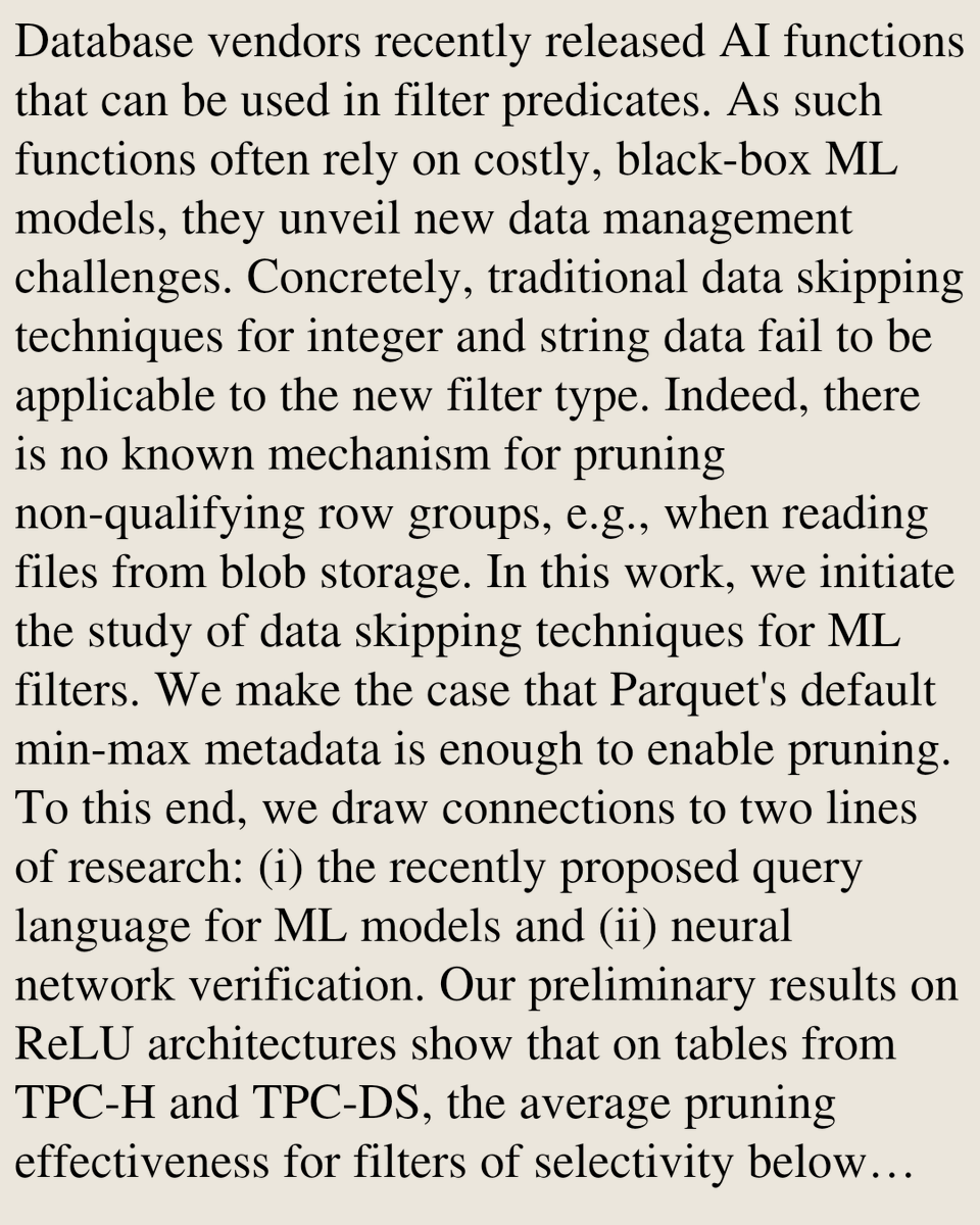 UFCS's tweet photo. MLSkip: Data Skipping for ML Filters via Lightweight Metadata

Mihail Stoian, Mark Gerarts, Pascal Ginter, Andreas Zimmerer, Jan Van den Bussche, Andreas Kipf
https://t.co/eYDcJ4Lm0f [𝚌𝚜.𝙳𝙱 𝚌𝚜.𝙻𝙶 𝚌𝚜.𝙻𝙾] https://t.co/AcI6IYBzsf