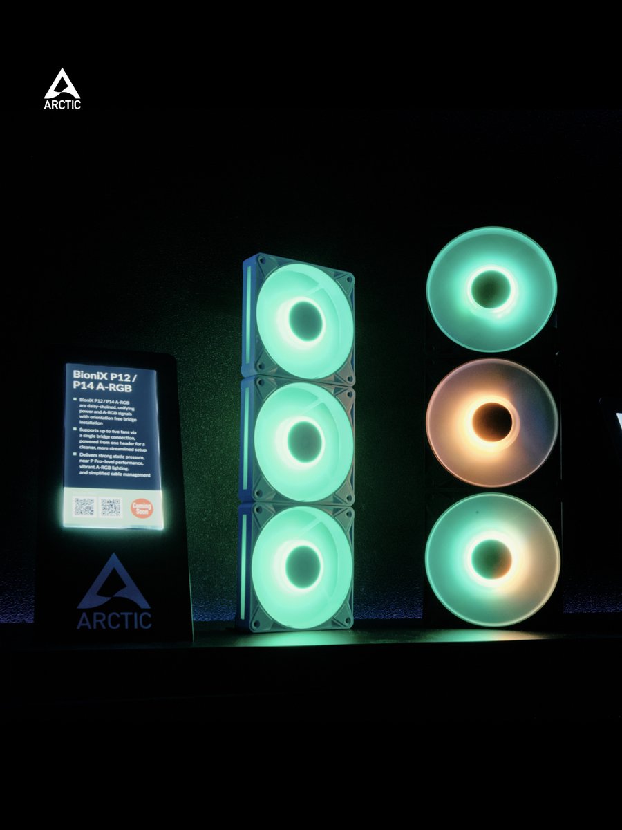ARCTIChannel's tweet photo. COMPUTEX BOOTH HIGHLIGHT✨

This year, ARCTIC has prepared plenty of surprises for our supporters, including the Xtender Mini, Freezer 61 and the BioniX A-RGB Fans Series👀
For more introduction, head over to our Reddit📝
-
#Computex2026 #PCcooling #CooledByArctic #ComputexTaipei https://t.co/quicHUvUCx