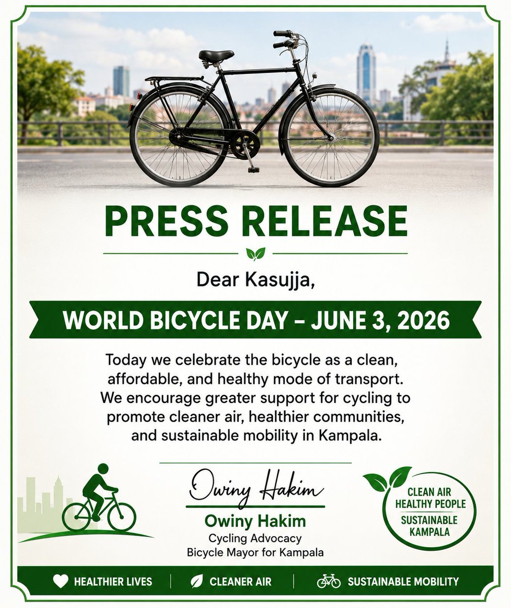 Owiny123's tweet photo. Dear @kasujja ,
World Bicycle Day June 3, 2026 https://t.co/dzKZPS4W6Z