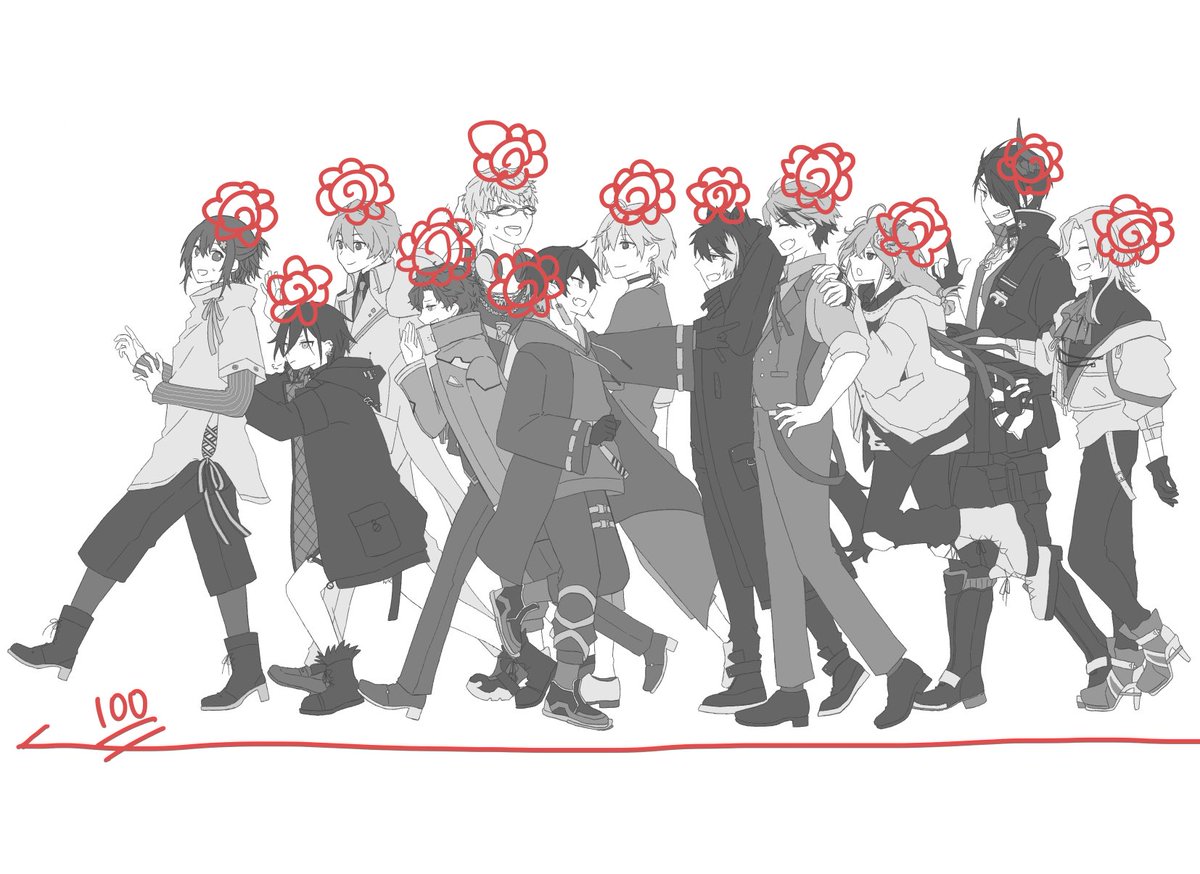 o9_strgzr's tweet photo. 普段絵を描いてなさすぎてこの絵を擦りすぎてごめんなんだけどちょっとやりたかったから置いておくね、全員花丸満点大正解 https://t.co/3v7AhAPuQ0