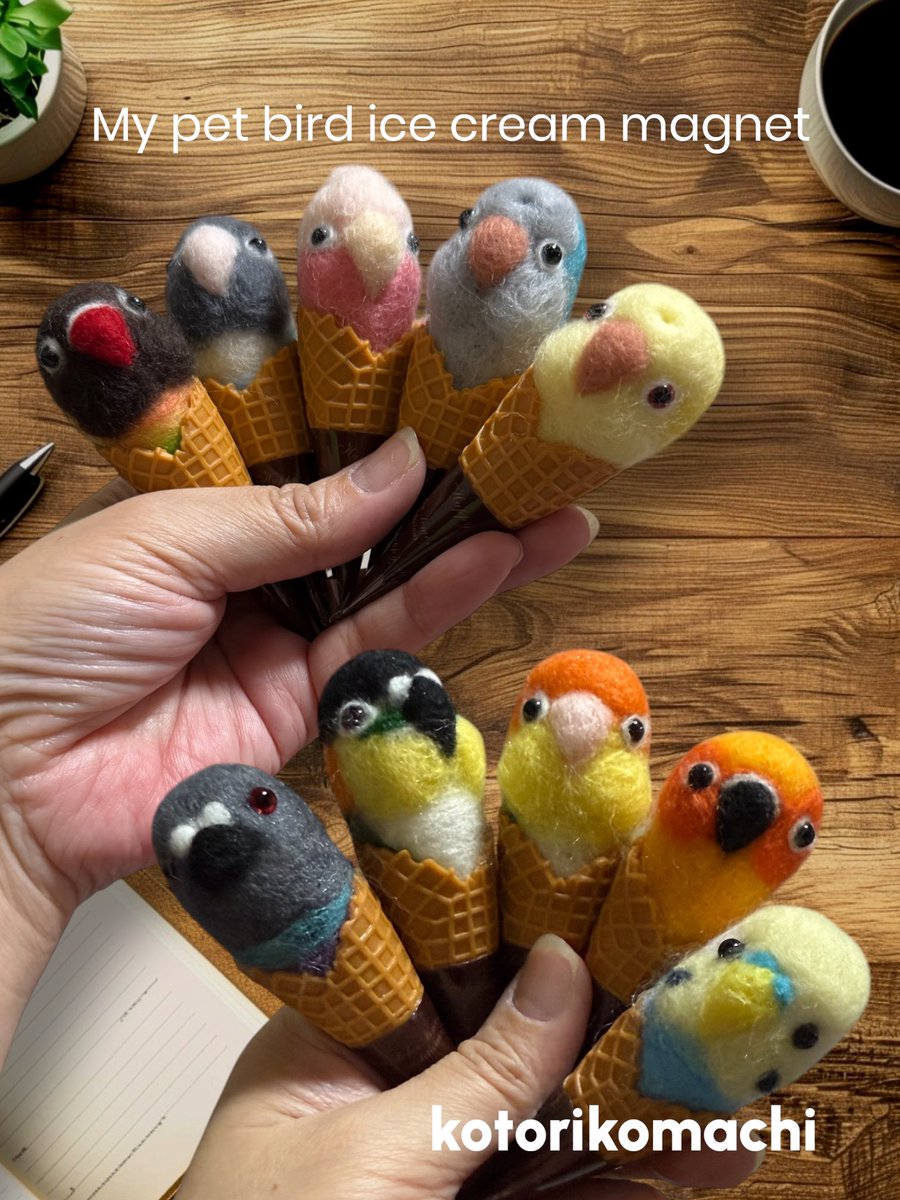 テディベア　アーティスト　鳥 My pet bird ice cream magnet 鳥フェス大阪で沢山並べれる様に頑張っ