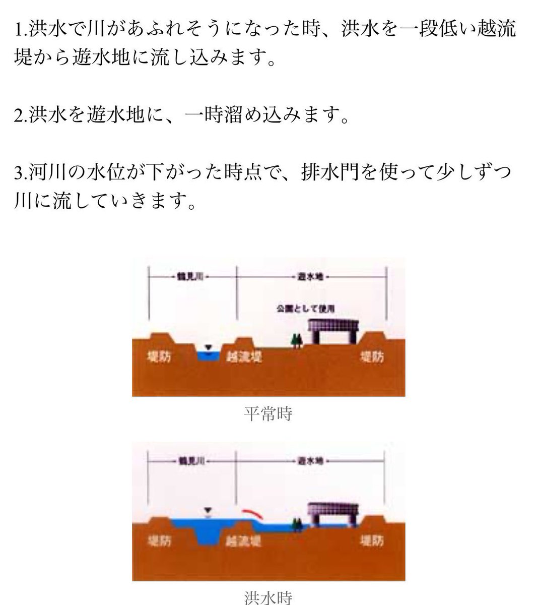 jibansaigai's tweet photo. 日産スタジアムのある新横浜公園は、鶴見川の遊水地にあります。
川があふれそうなときには、水を流し込んで洪水を防ぐ役割があり、目的通りの使い方です。
さまざまな対策で街が守られています。 https://t.co/wDbsyrCqmf