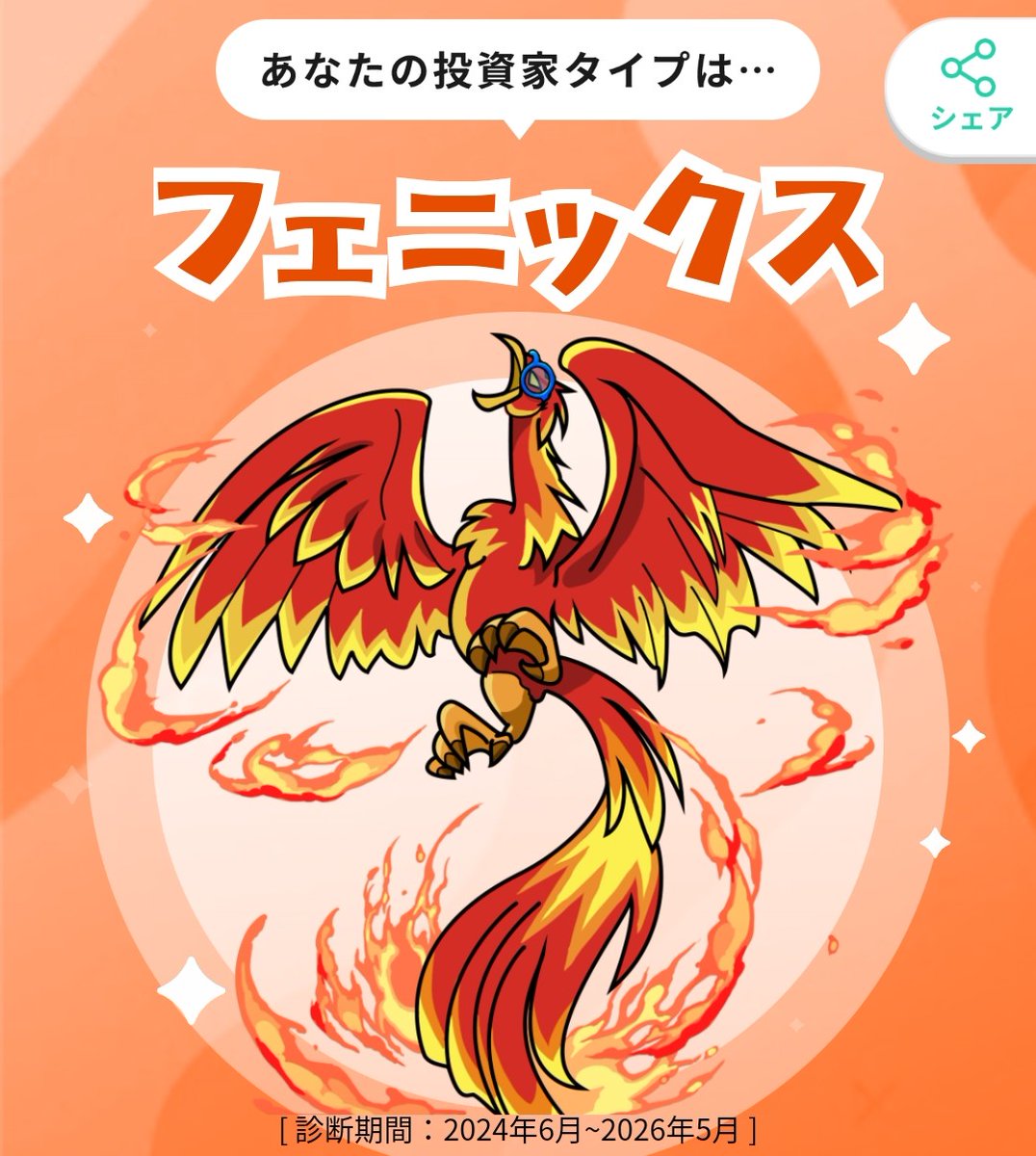 arashicsan's tweet photo. #カビュウ　#投資家タイプ診断
紹介コード　【fwEX】
今月は初のフェニックス
偏差値は1つ下がって80 https://t.co/kjBqefGX0g