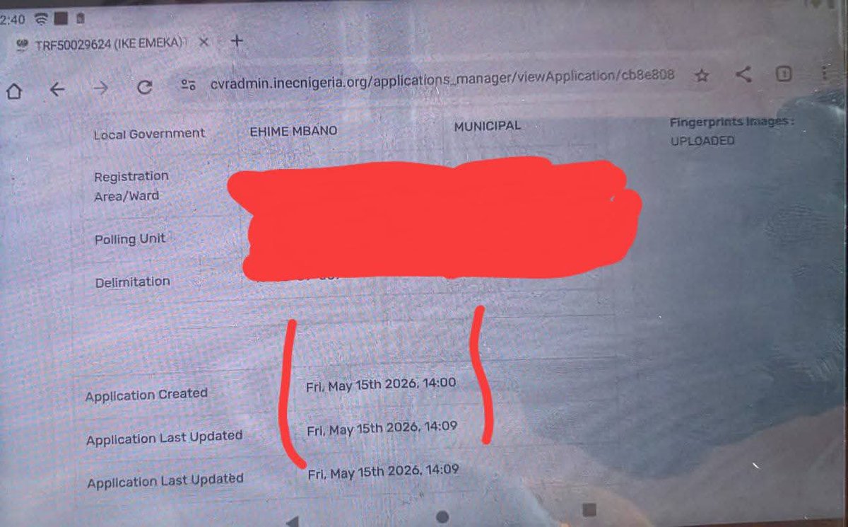 digitalaom's tweet photo. @inecnigeria 

Your statement admits an INTERNAL CVR officer used valid credentials to pull this exact voter transfer record (TRF50029624, Ike Emeka, VIN 90F5B17B84296301059). 

The leaked screenshot has ZERO timestamp, ZERO user ID, ZERO audit trail. 

So how did you magically identify “the staff member”? 

Who is the APC insider working at INEC FCT OFFICE with portal access? NAME THE CULPRIT publicly now.

You can’t claim “only one record” was accessed while hiding the person who gave APC the data. 

Nigerians are watching. #INECCompromised #NameTheAPCInsider