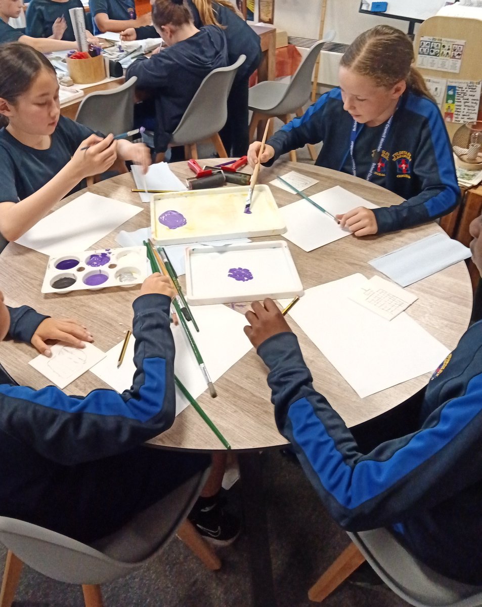 MissHynesSGC's tweet photo. Today we created purple artwork in the style of Andy Warhol for our entry in the ATSA Art Workshops! Our theme is 'colour' and we were given purple to create with. 💜😊 @MrGSGC https://t.co/WCqAdC0WHj