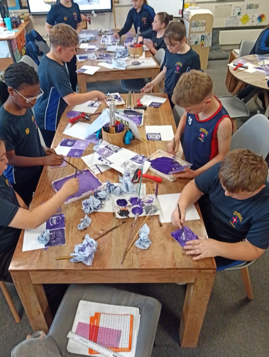 MissHynesSGC's tweet photo. Today we created purple artwork in the style of Andy Warhol for our entry in the ATSA Art Workshops! Our theme is 'colour' and we were given purple to create with. 💜😊 @MrGSGC https://t.co/WCqAdC0WHj