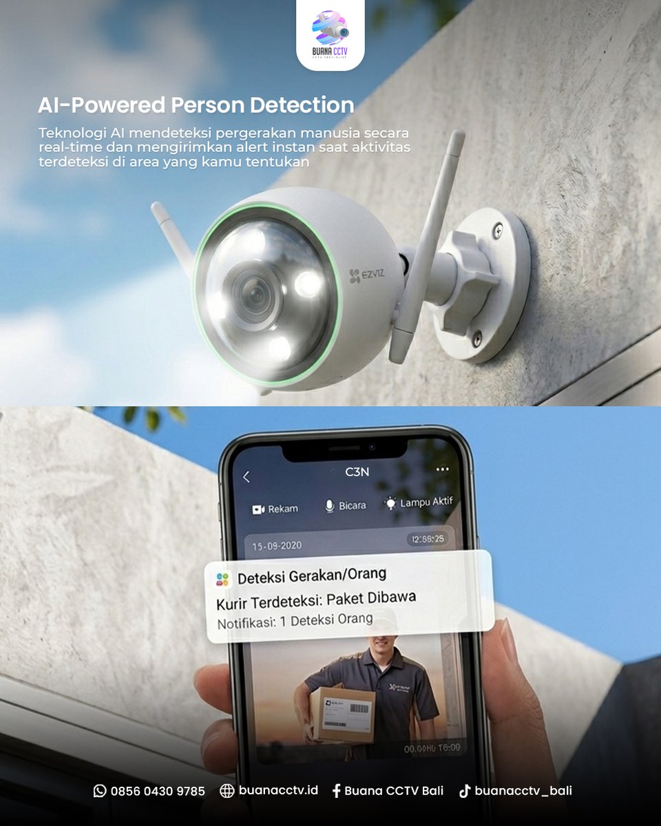 buana_cctv's tweet photo. 🔍 Pantau lebih jelas siang dan malam dengan EZVIZ C3N. Full Color Night Vision, AI Person Detection, dan IP67 Waterproof siap menjaga rumah atau bisnis Anda 24/7. 📱🏠

#EZVIZC3N #SmartCCTV #FullColorNightVision #AIPersonDetection #IP67Waterproof #CCTVOutdoor #KeamananRumah https://t.co/wtF2SQRMoH