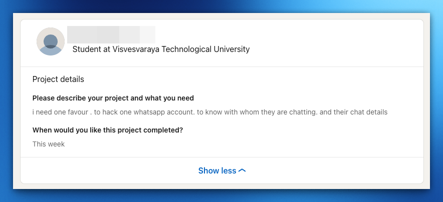 FeHa's tweet photo. Apparently LinkedIn users already start using it to scout illegal service these days. https://t.co/sfPzjV02Ma
