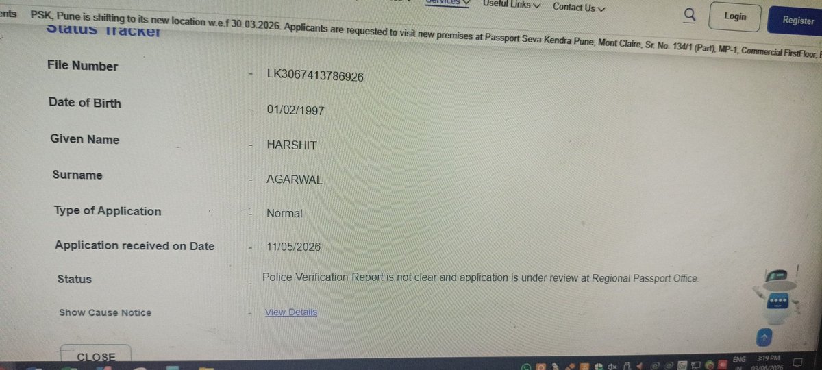 _harshit199700's tweet photo. I haven't received any communication from police department regarding passport verification and also I was busy at work. But without informing me they had marked by application as enclear. Also i haven't received any communication from passport seva and police. @passportsevamea https://t.co/0SqwneBaQK