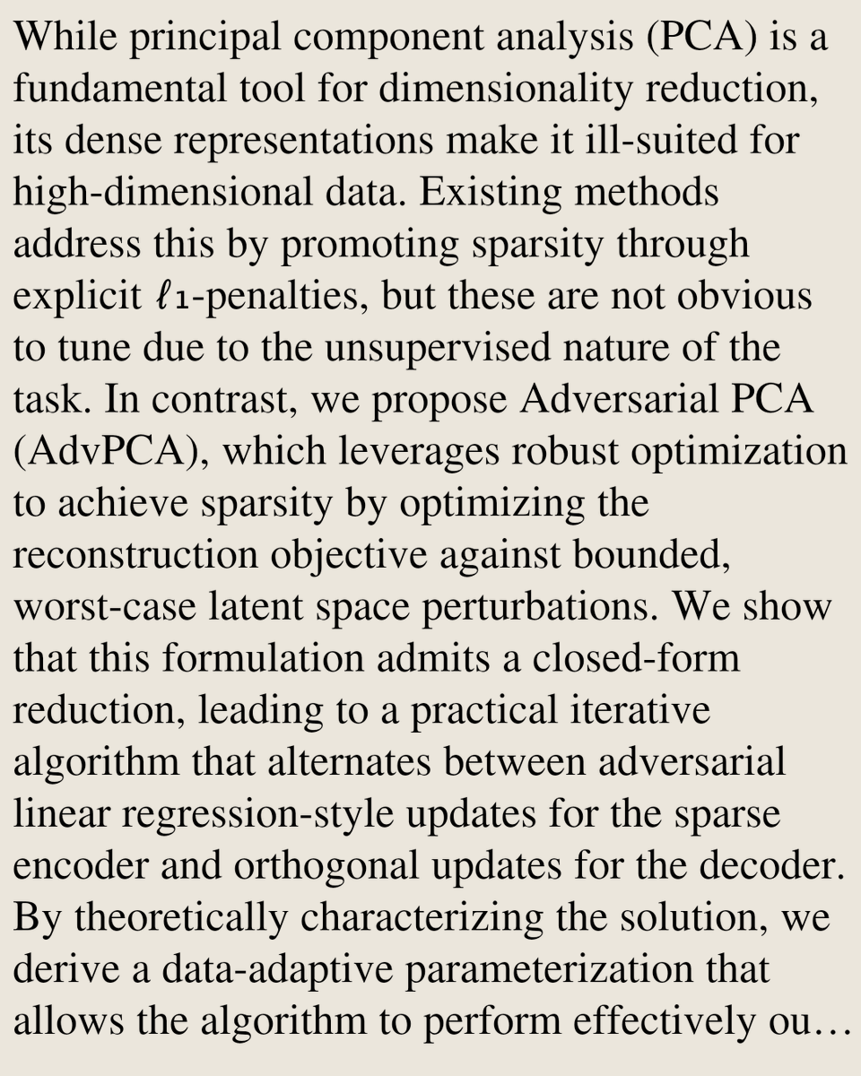 StatsPapers's tweet photo. A Robust Optimization Approach to Sparse Principal Component Analysis

David Vävinggren, Francis Bach, André M. H. Teixeira, Dave Zachariah, Antônio H. Ribeiro
https://t.co/3x8TqqmD4V [𝚜𝚝𝚊𝚝.𝙼𝙻 𝚌𝚜.𝙻𝙶 𝚖𝚊𝚝𝚑.𝙾𝙲] https://t.co/649cAkV0H0