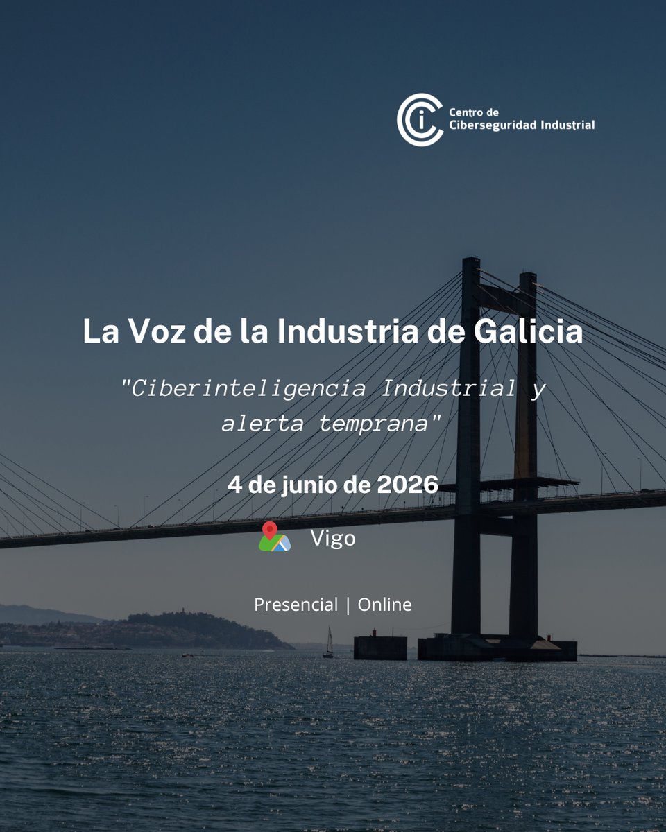 info_CCI's tweet photo. Mañana llega La Voz de la Industria a Galicia 🛡️🏗️

Te recordamos que mañana, 4 de junio, Vigo acoge una nueva edición de La Voz de la Industria, un encuentro organizado por CCI y orientado a anticipar amenazas reales en entornos productivos para mejorar la capacidad de respuesta frente a ciberataques.

Bajo el título «Ciberinteligencia Industrial y alerta temprana», el evento abordará:

La integración de fuentes de inteligencia con la monitorización IT/OT.

La identificación de señales tempranas en procesos, accesos y cadena de suministro.

Es una cita clave para fortalecer la resiliencia y la seguridad de la industria gallega a través de la detección anticipada.

📍 Lugar: Vigo 🗓️ Fecha: Mañana, 4 de junio de 2026

🔗 Última oportunidad para registrarte aquí: https://t.co/gqyLfHUMqr

#CCI #LaVozDeLaIndustria #Ciberinteligencia #Galicia #Vigo #CiberseguridadIndustrial #SeguridadOT #AlertaTemprana