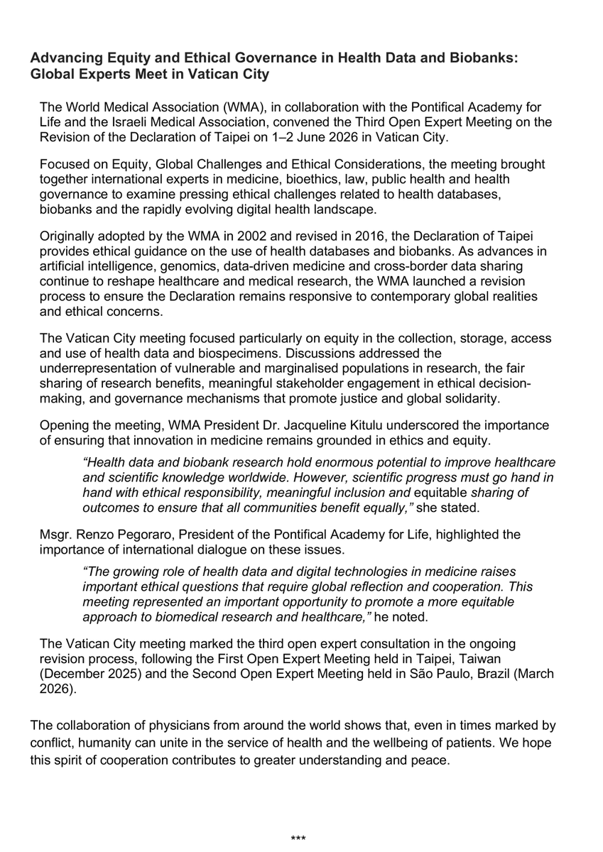 PontAcadLife's tweet photo. "The collaboration of physicians from around the world shows that even in times marked by conflict humanity can unite in the service of health and the wellbeing of patients. We hope this spirit of cooperation contributes to greater understanding and peace" https://t.co/0Tm5xEkFgH https://t.co/j21tbbKNy4
