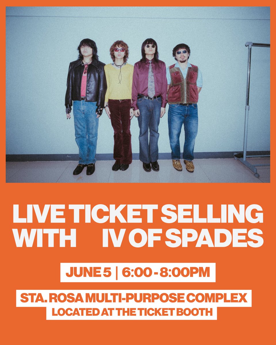 karposmm's tweet photo. STA. ROSA 👋🏻

Buy your tickets directly from the band this Friday, June 5 from 6-8PM! 

Get a chance to meet @IVOFSPADES, meet new friends, and get excited for #IVOSANDALUCIATOUR! ❤️‍🔥

Don’t miss it, they’ll be waiting! 
📸 Karen De La Fuente https://t.co/Kug3BJHqrK