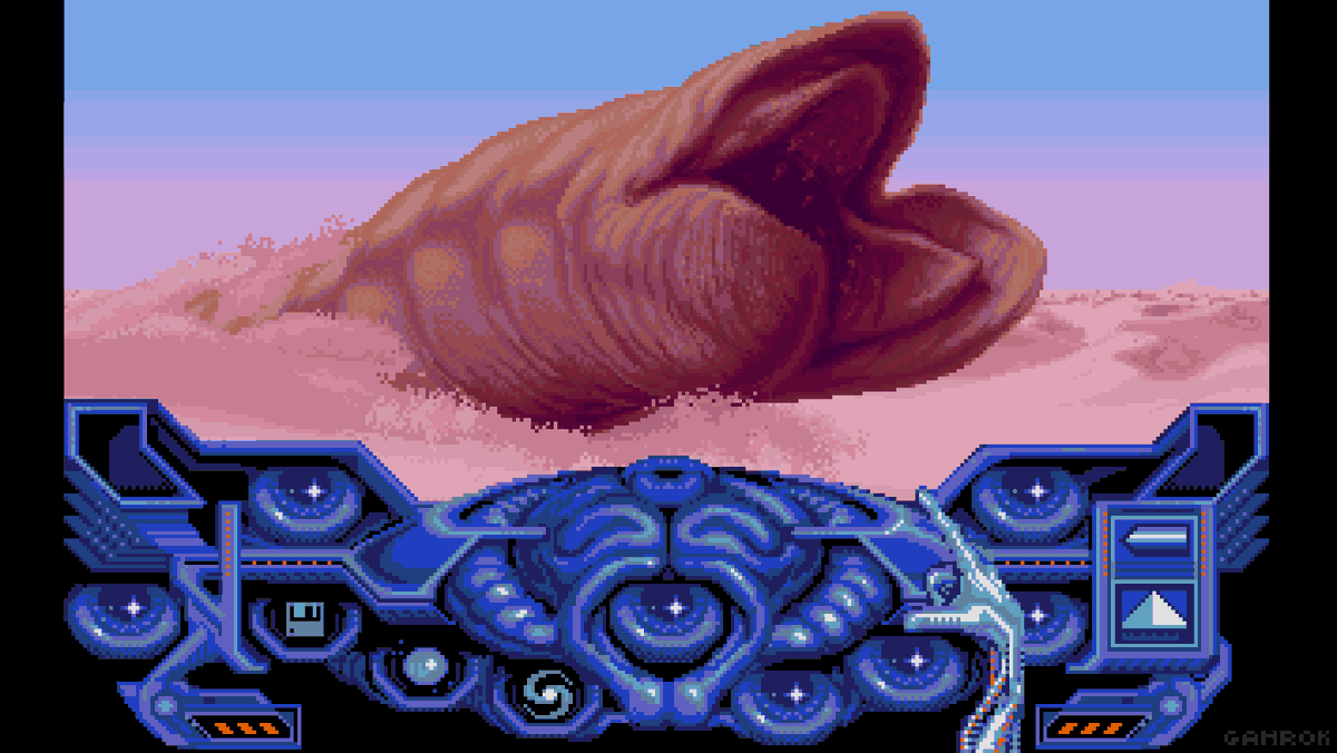 Gamrok's tweet photo. Here's a crossover/tribute between two of my favorite games on Atari ST and Amiga that I made several years ago 😀

#Dune #CaptainBlood #CryoInteractive #EreInformatique #Exxos #RetroGaming #AtariST #Amiga #DOSGaming #SciFi #PixelArt https://t.co/FaQpcfEcqb