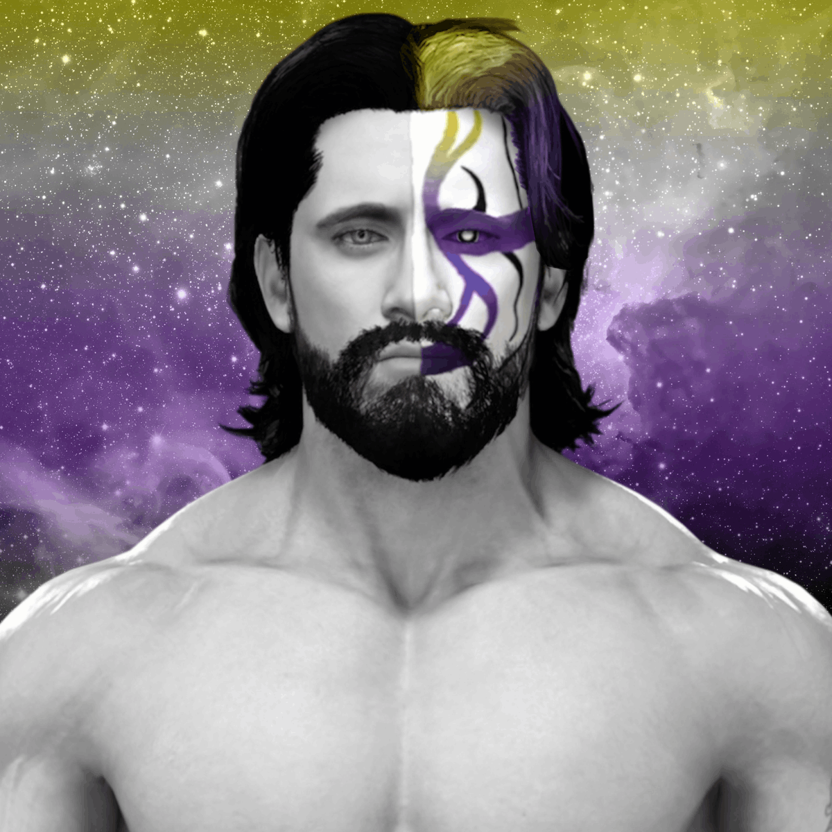 ItsSamuelNorth's tweet photo. With Pride Month rolling in, I pride myself with my gender identity, even though my CAWs.

Samuel is very much a non-binary character. Happy pride to all my peeps. 💛🤍💜🖤 https://t.co/Yrd3gK9hMd
