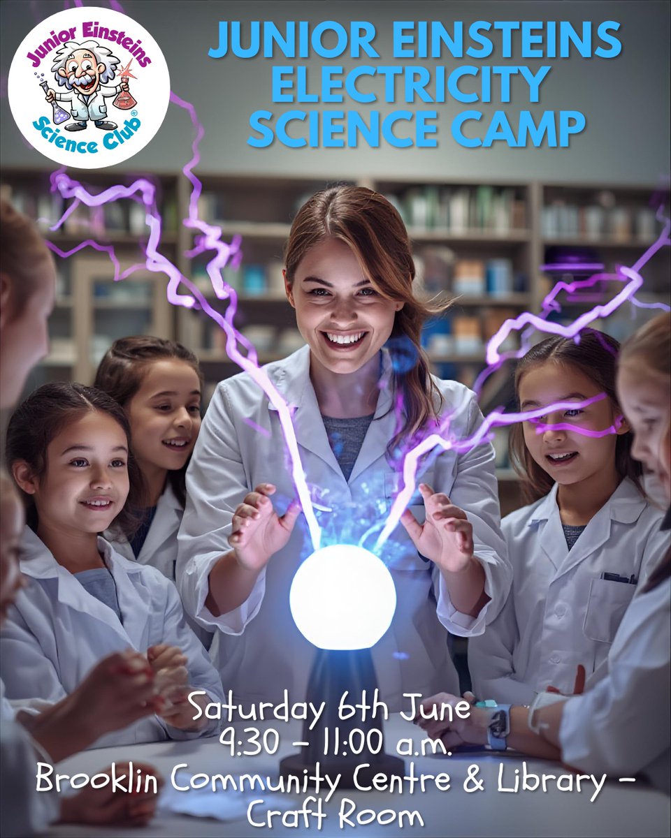 JEontario's tweet photo. Junior Einsteins Electricity Science Camp!

📍Brooklin (Whitby) Community Centre &amp; Library - Craft Room, Saturday 6th June, 9:30am - 11:00am!

#JuniorEinsteins #ScienceClub #KidsCamps #claringtonontario #AjaxOntario #whitbyontario #oshawaontario #brooklinontario #pickeringontario https://t.co/0obxppM15Q