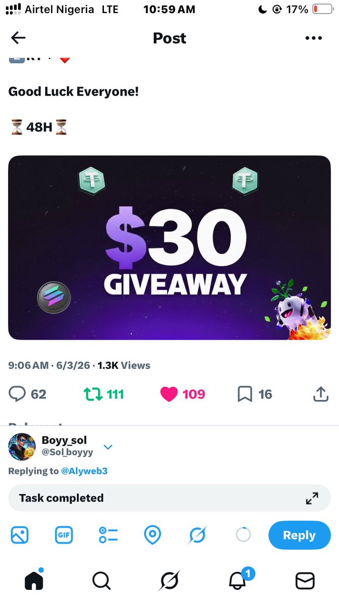 Sol_boyyy's tweet photo. @Alyweb3 Task completed

I hope i win. https://t.co/bqBP67fagl