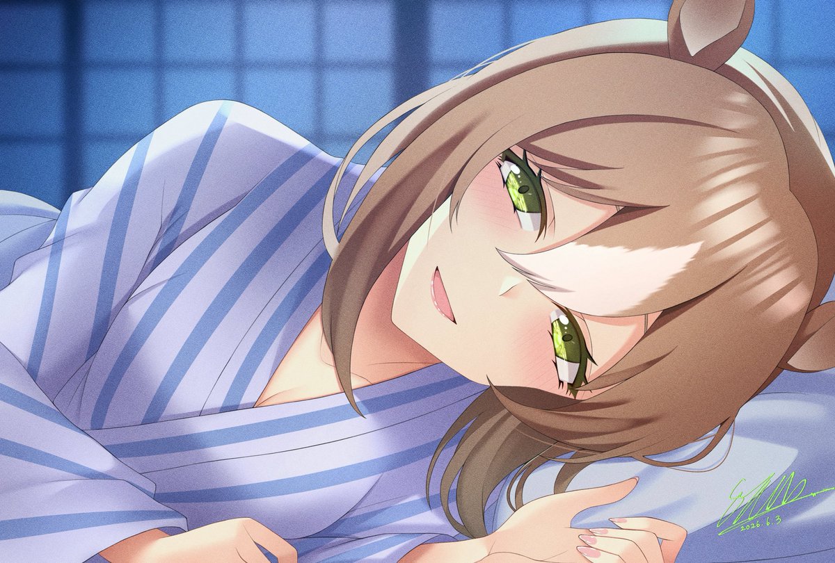 syuh9029's tweet photo. 殿下と添い寝💚

胸がドキドキして眠れない…！！

#ファインモーション
#ウマ娘
#umamusume https://t.co/5phlNXwwKf