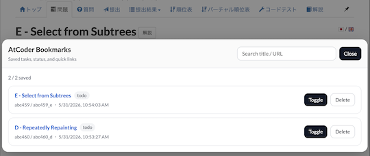 atcoderclans's tweet photo. AtCoder非公式サービスのリンク集「AtCoderClans」を更新しました。

記事
・AJLランキング(6/1)

スクリプト
・AtCoder Markdown Copier
・AtCoder Bookmark Manager

色変記事
・青: tau0529さん
・水: rapcaさん https://t.co/DYXppb6y7U