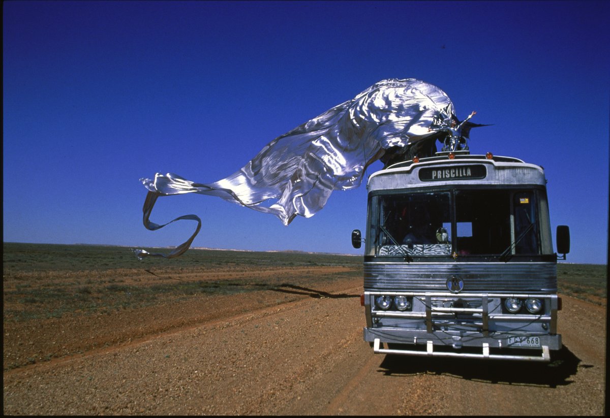 mubiuk's tweet photo. Spangling the rugged outback with sequins and feathers, this loud and proud queer story sashays to the heart of Australia—a life-affirming love letter to chosen family.

THE ADVENTURES OF PRISCILLA, QUEEN OF THE DESERT is now streaming. https://t.co/isLRnETLUQ