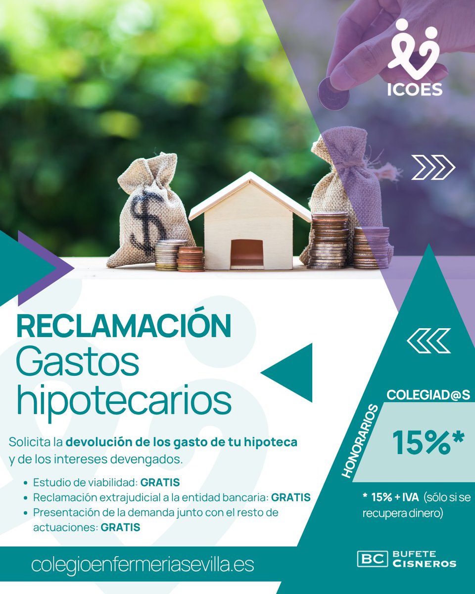ICOESevilla's tweet photo. 💰 ¿Firmaste tu hipoteca antes de 2018? Aún estás a tiempo de recuperar tu dinero

👉 Entra en la Web ICOES e infórmate cómo reclamar: https://t.co/SeT26yrRI3

#Hipoteca #ICOES #Reclamación #Enfermería https://t.co/949hLy8OZP