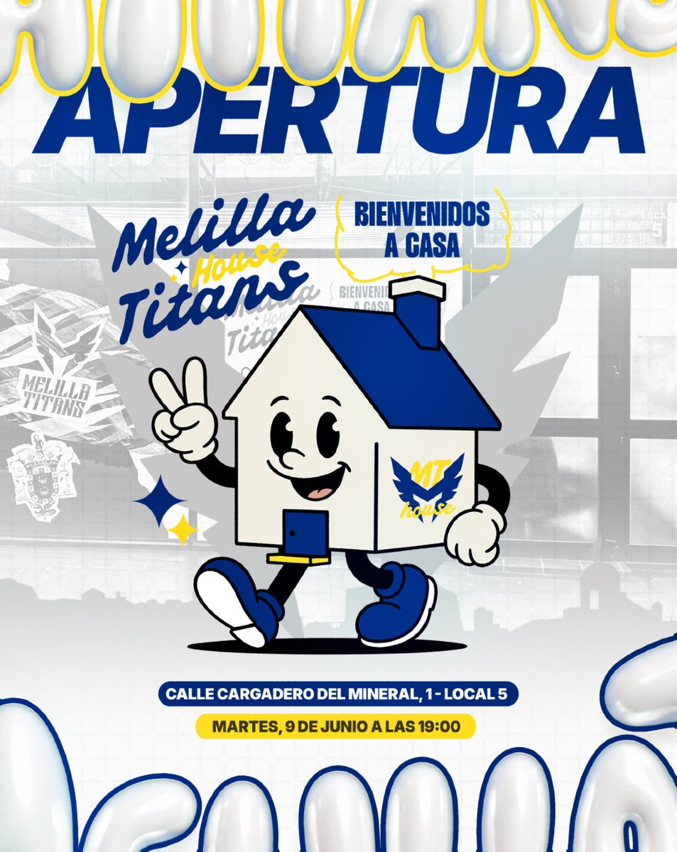 MelillaTitans's tweet photo. Por fin abrimos las puertas de nuestra nueva casa. Se viene la gran APERTURA de la Melilla Titans House 🏠💙

Han sido muchos meses de trabajo, pero ya está todo listo para que disfrutéis de la zona gaming y de todo el club.

📍 Calle Cargadero del Mineral, 1 Local 5
🗓️ Martes, 9 de junio
⏰ 19:00 h