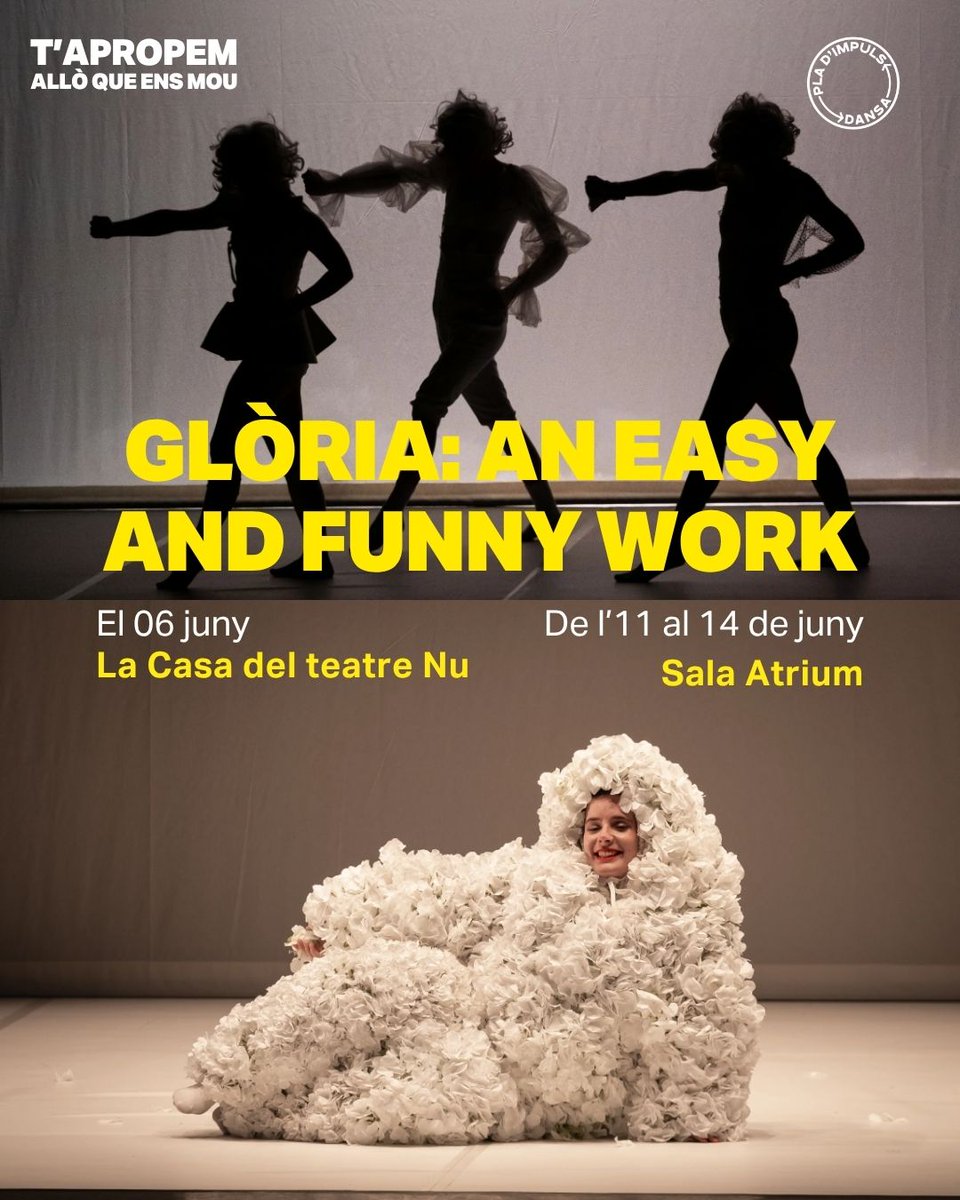 OnTeatreBatega's tweet photo. Arriba ‘GLÒRIA: An Easy and Funny Work’. Una exploració irònica i captivadora sobre la recerca de l’èxit dins el cicle ‘T’apropem allò que ens mou’. 🩰✨

📍 6 de juny - @TeatreNu  (Sant Martí de Tous)
📍 Del 11/06 al 14/06 - @SalaAtrium (Barcelona) https://t.co/Kduk0lQeum