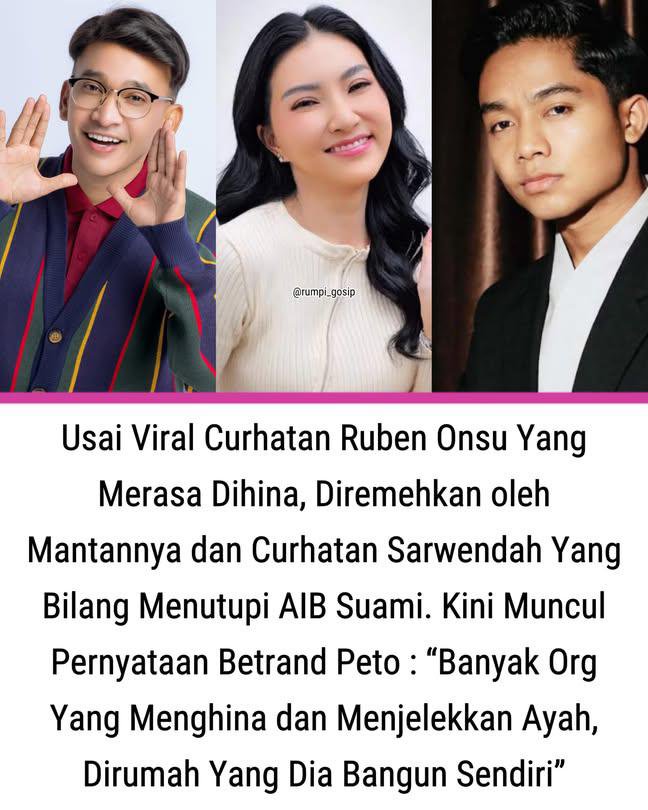 Abagasas's tweet photo. Betrand Peto Ungkit Kenangan Pahit, Ruben Onsu Kerap Direndahkan Keluarga Sarwendah: Jahat Wataknya

Betrand Peto tidak tutup mata soal perseteruan Ruben Onsu dan mantan istrinya, Sarwendah. Apalagi kini, ada orang lain yang ikutan terlibat. https://t.co/o0yH5F97w1
