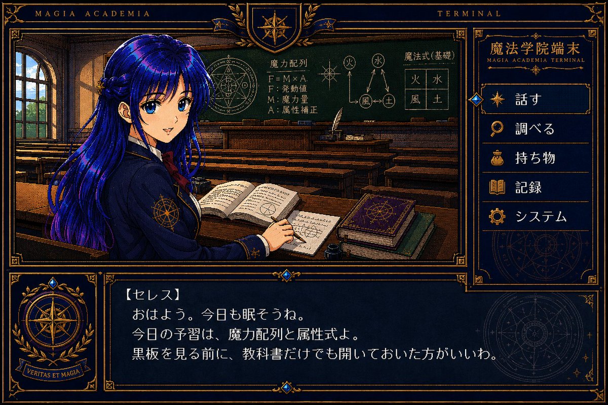 Retro Magic Academy Visual Novel UI