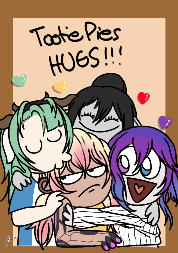 Matskiee's tweet photo. Tootie Hugs!!!

I miss the Tootie Pies uwaaaaa so I drew them! What's better than a hug from your lovely friends. Hug your friend! Say I love you to 'em!

#TootieShART #LaynaLazART #crefart #cottoncreate #Kokontent https://t.co/ngwDuil7Jk