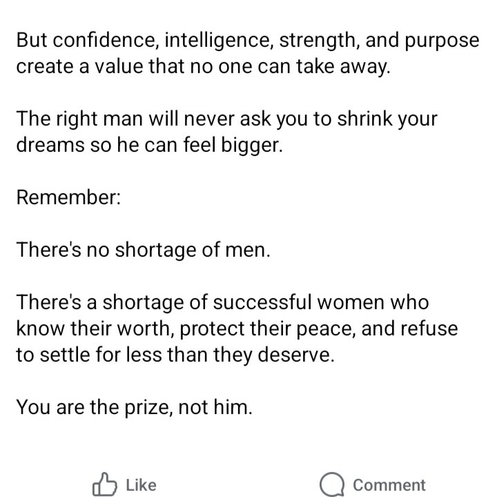 SheikhGohar0's tweet photo. "There's no shortage of men. There's a shortage of successful women. You are the prize, not him." https://t.co/wrj7Px9xp7