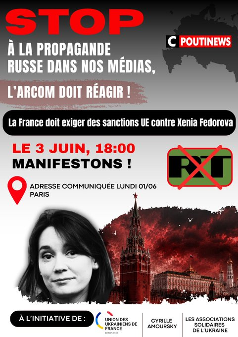 lecendret's tweet photo. @ArthurDelaporte Merci Mr Delaporte pour votre question concernant Federova... il serait temps qu'elle soit expulsé du territoire français 

Manifestation ce soir à 18h00 près des locaux de CNews, à l’angle des rues des Cévennes et Balard
@AmourskyCyrille https://t.co/SbCtn8nAAh