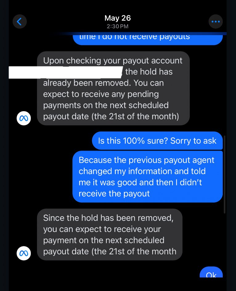 itsxflow's tweet photo. @Meta after hundreds of messages and confirmation of getting pay I did not. I reported this issue from the beginning of 2026. Please any help from a higher management because the payout team already lied to me 😔 https://t.co/uL1A2XjxxQ