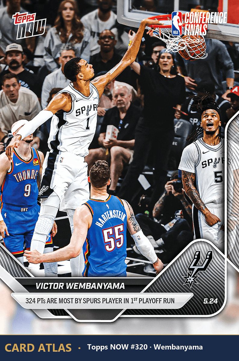 cardatlasapp's tweet photo. Finals Game 1 tonight, 8:30 PM ET on ABC. Knicks at the Spurs for their first Finals tip since 1999. Brunson, KAT, Bridges, Anunoby markets all heating. Topps NOW G1 card drops within 24h. #NBA https://t.co/iincWHeZvp