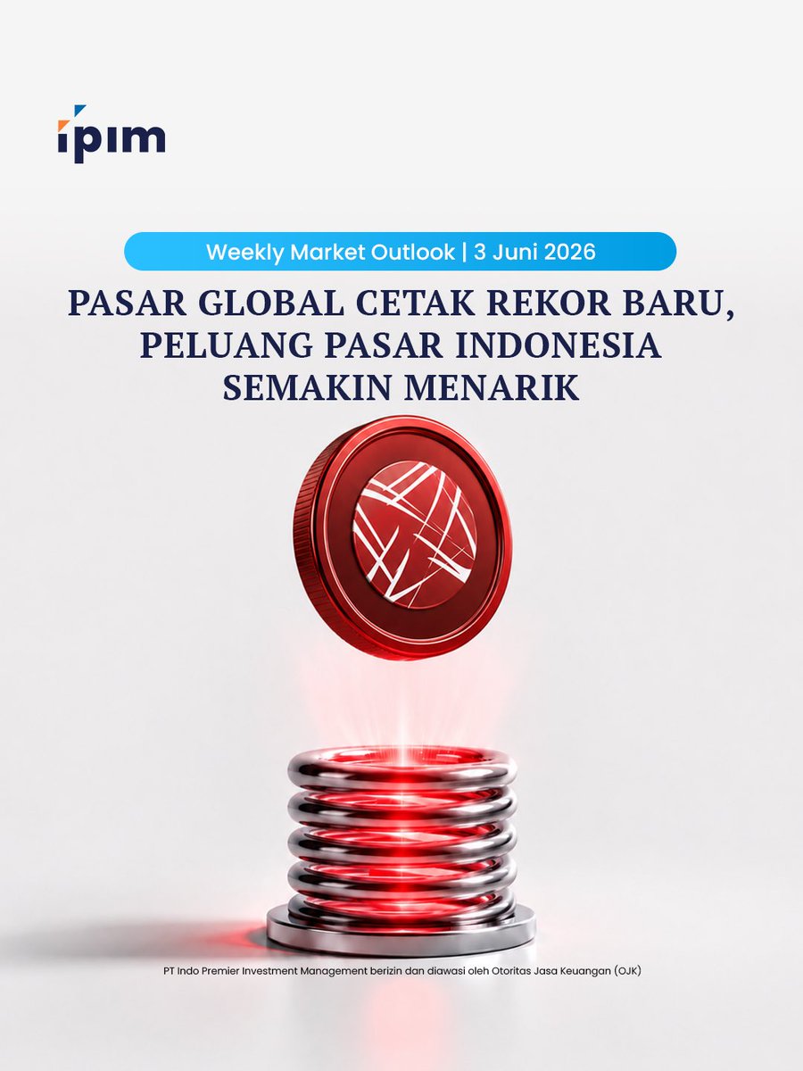 IndoPremierIM's tweet photo. Optimisme terhadap perkembangan AI mendorong pasar saham global mencetak rekor baru, sementara meredanya ketegangan geopolitik turut memberikan dukungan bagi pasar keuangan.

Di dalam negeri, valuasi saham Indonesia semakin menarik didukung likuiditas pasar yang membaik, PMI Manufaktur yang kembali ekspansif, serta fundamental ekonomi yang tetap solid.

Apa saja sentimen yang perlu diperhatikan investor minggu ini? Simak Weekly Market Outlook dari IPIM.