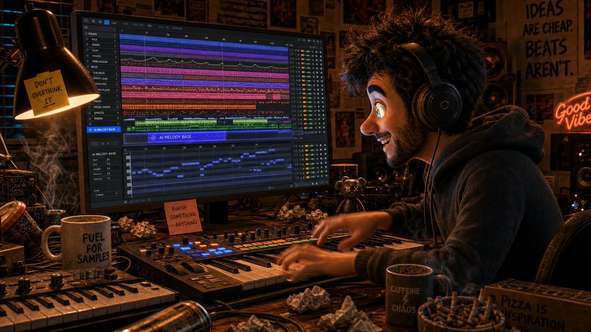 TadAI_official's tweet photo. 😖Staring at a blank DAW for hours? 

📑Creative block is real. Don't fight it alone—use AI as your smart sketchbook. 

🥳Type a quick prompt, get fresh chord progressions in 60 seconds, and spark your next hit.
#AIMusic　＃Musiccreator https://t.co/5sRmlhsiAK