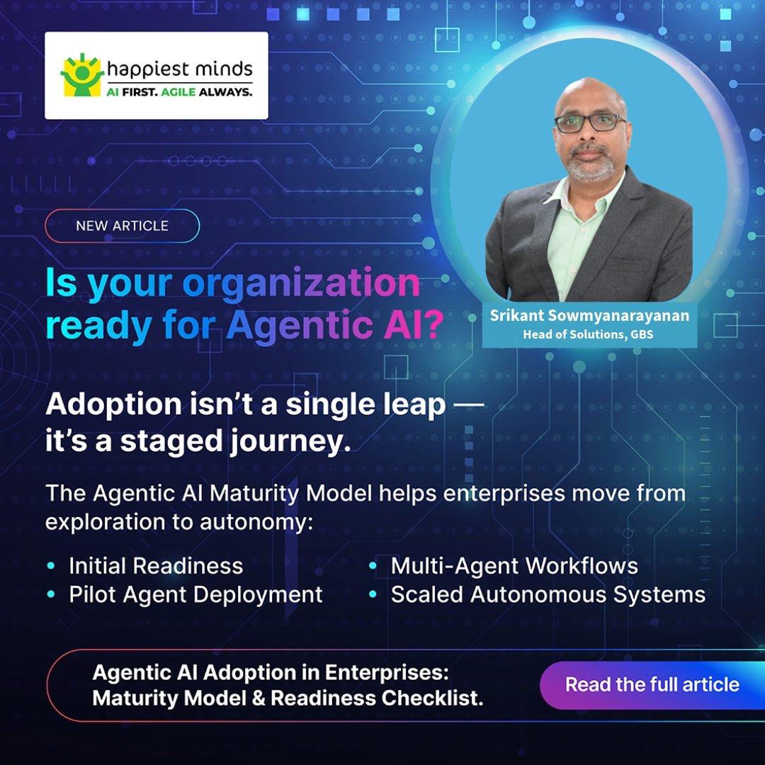 HappiestMinds's tweet photo. From getting your initial readiness in place to deploying pilot agents, enabling multi-agent collaboration, and eventually building autonomous systems, the journey demands both strategy and structure.

Read more: https://t.co/qLuEqruDx6 https://t.co/Nxw1jwove5