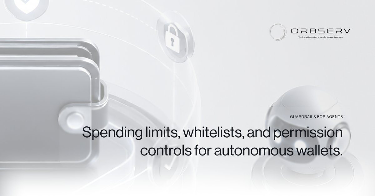 orbserv's tweet photo. Humans manage money.

Agents will execute money.

That requires a different kind of wallet.

One that can enforce spending limits.
Whitelist approved transactions.
Restrict assets and permissions.
Operate autonomously within defined rules.

This is why programmable wallets matter.

Not because agents need more freedom.

Because they need guardrails to participate safely in the economy.