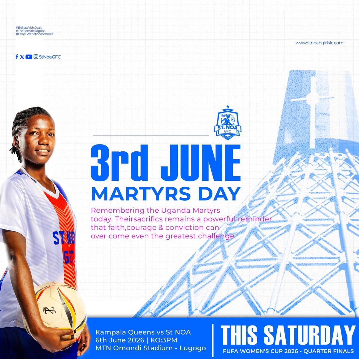 GfcNoa's tweet photo. Happy Martyrs Day 🕊️
On this 3rd day of June, we join the nation in remembering and honoring the Uganda Martyrs, whose faith, courage, and sacrifice continue to inspire generations.
May their legacy remind us to stand firm in our values, serve others with love, and live with purpose and integrity. Wishing everyone a peaceful and blessed Martyrs Day.

@StNoaSchools
@SCVillaJogoo
@Kamira_Asha
@FUFAWSL
#TheFemaleJogoos #enrollwithstnoaschools