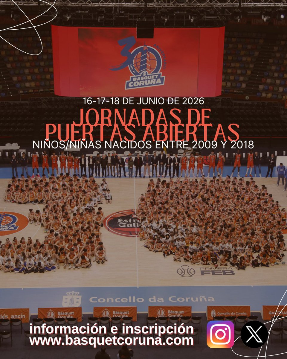 basquetcoruna's tweet photo. ⛹️ Comienzan las 𝐏𝐮𝐞𝐫𝐭𝐚𝐬 𝐀𝐛𝐢𝐞𝐫𝐭𝐚𝐬 de @bccantera para la temporada 26-27!
 
 📅 1️⃣6️⃣, 1️⃣7️⃣y 1️⃣8️⃣ de Junio
 
 🧡No dudes en apuntarte a la #FamiliaNaranja!

🔗 https://t.co/BhpBVBZvdR https://t.co/FvlBhcKTs2