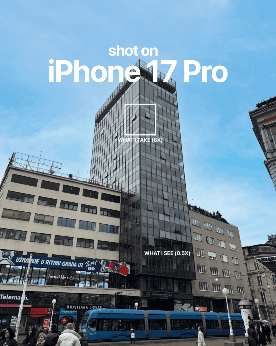 StoreZagreb's tweet photo. Koliko daleko vidi tvoj iPhone?🕵🏻‍♀️
Zagreb kroz zoom iPhonea 17 Pro.🏢

#storepremium #applepremiumreseller #zagreb #iphone17pro https://t.co/fYMYK9nzpL