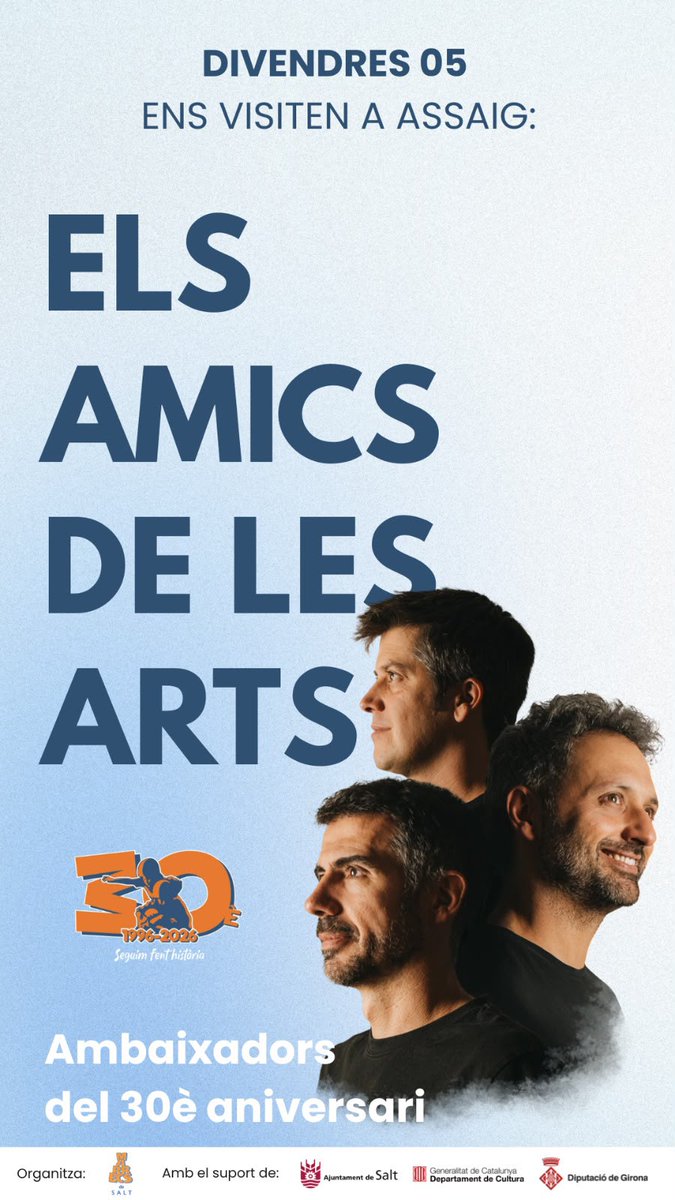 Marrecs's tweet photo. "Diu que un dia hi hem d'anar..." i aquest divendres els @amicsdelesarts venen a la Coma Cros! Els embaixadors del nostre 30è aniversari ens acompanyaran a l'assaig previ a la diada de Mataró, on volem fer passes endavant (i amunt). T'hi esperem! 💙
#castells #30AnysBlauTer https://t.co/oVhWbFnioG