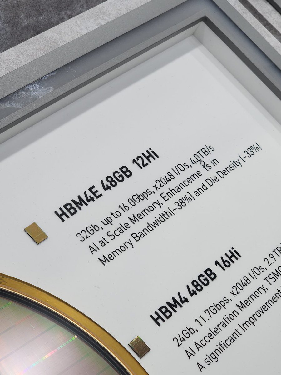 wccftech's tweet photo. SK Hynix previews HBM4E memory at Computex, cramming 48GB into a 12-Hi stack and pushing bandwidth to a record 4 TB/s. 🔗 https://t.co/gfVwf3xFeY https://t.co/knewTYrkd6