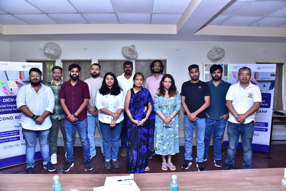 IIMCIP's tweet photo. The second Bootcamp of the DICV–IIMCIP Social Impact Incubation Programme concluded at IIM Calcutta (May 11–13, 2026), bringing together founders of 10 startups from the Cohort for three days of focused learning and capacity building.

Read More: https://t.co/WHGrutO2DK https://t.co/2zFqMCca96